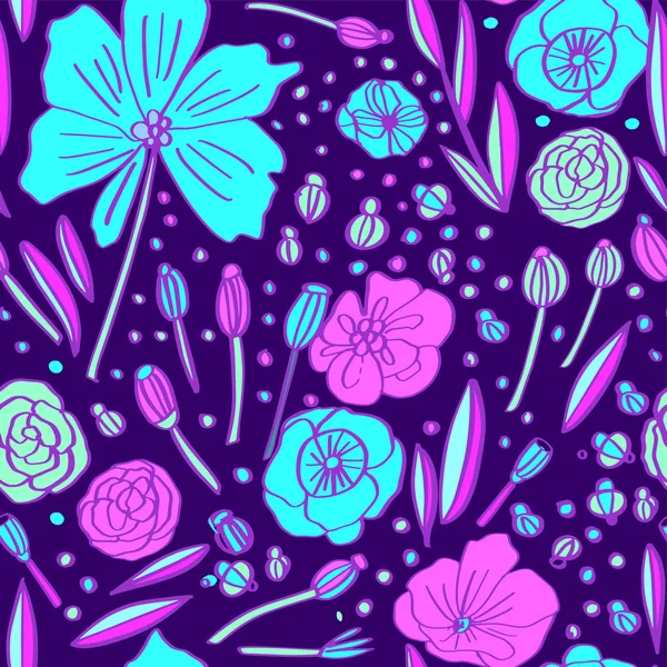 Fondo floral tropical en colores neón — Vector de stock