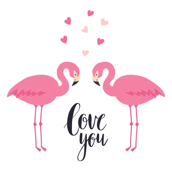 Twee roze flamingo's in de liefde — Stockvector