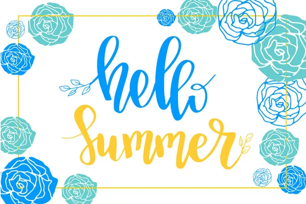 Hola tarjeta de verano con una letra y composición floral. Banner de saludo para la temporada de verano.Ilustración vectorial . — Vector de stock