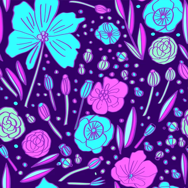 Цветочный тропический фон в неоновых цветах — стоковый вектор