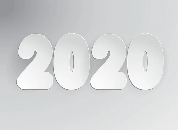 Bonne année 2020. Illustration vectorielle de vacances. Papier blanc numéros 3d sur fond abstrait — Image vectorielle