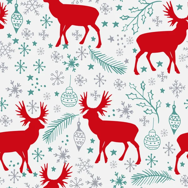 Modèle sans couture d'hiver avec rennes et flocons de neige — Image vectorielle