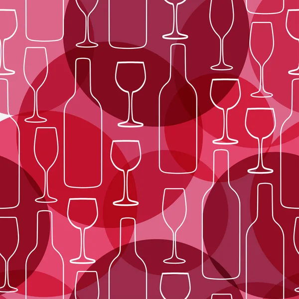 Fondo sin costuras con botellas de vino y copas. Patrón de colores brillantes para tela, cartel, textil, impresión y otro diseño — Vector de stock