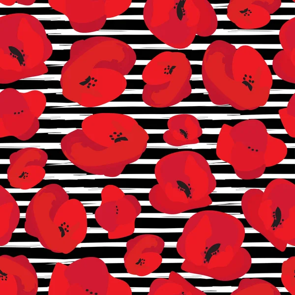 Poppy seamless pattern. Red poppies on white background. Can be uset for textile, wallpapers, prints and web design. Vector illustration. — Stock Vector
