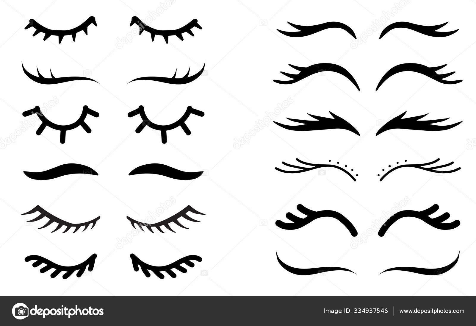 Vector unicorn eyelashes. Closed eyes. Icon set. Cute design. Stock