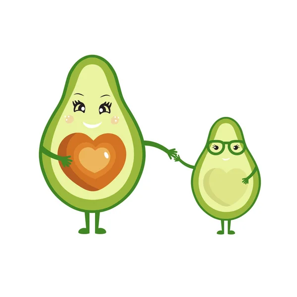 Cute doodle colorful mommy avocado character with little child — ストックベクタ
