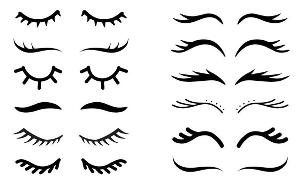 Vector unicorn eyelashes. Closed eyes. Icon set. Cute design.