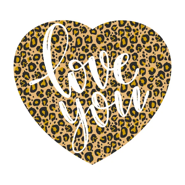Gouden hart met luipaard print textuur patroon — Stockvector