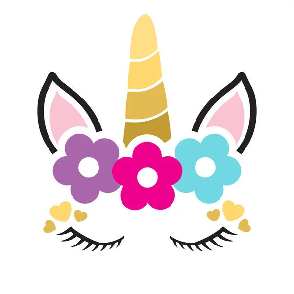 Happy unicorn face vector. Hand drawn style. Birthday decoration theme illustration. — 图库矢量图片