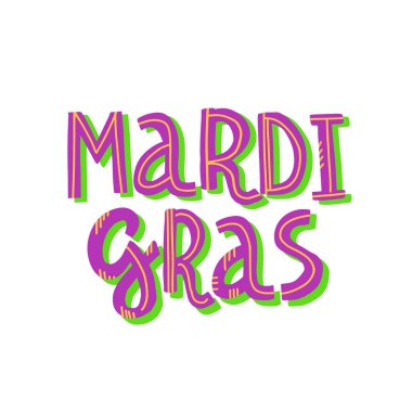 Mardi Gras tatil kartını el yazısıyla yazan vektör.