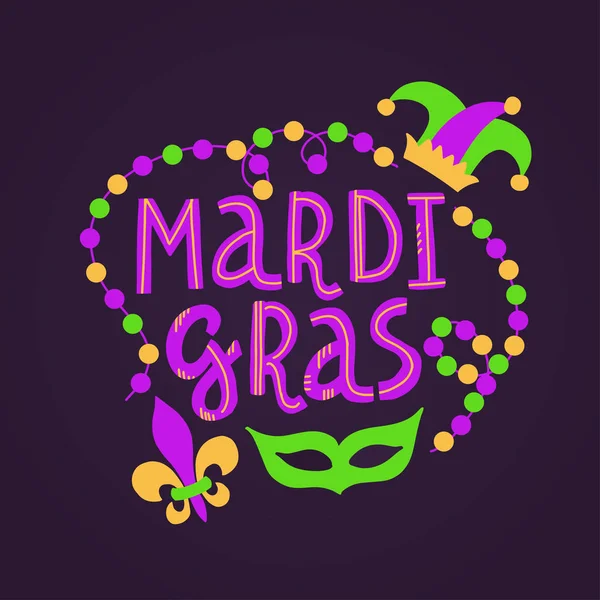 Vector de letras manuscritas tarjeta de vacaciones Mardi Gras — Vector de stock