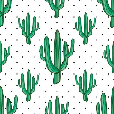 Kaktüsleri ve üçgenleri olan kusursuz vektör deseni. Moda, baskı, poster, kart, tekstil için modern tasarım. İskandinav tarzı.