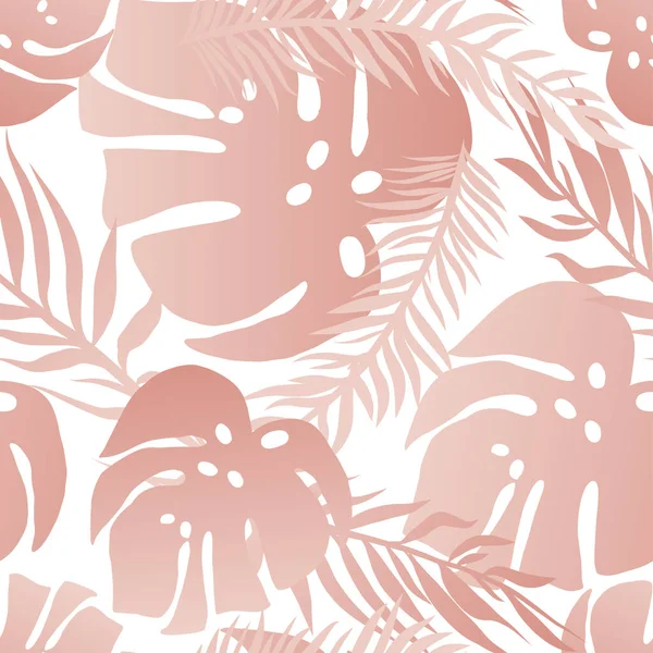 Современный бесшовный узор с розовыми пальмовыми листьями на белом фоне . — стоковый вектор