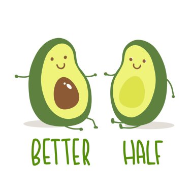 Cartoon avocado couple. Vector illustration for tshirt prints, card, poster