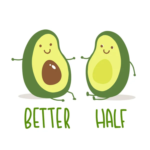 Cartoon avocado couple. Vector illustration for tshirt prints, card, poster — ストックベクタ