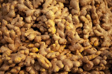 Taze Ginger Kökleri markette tezgahta.