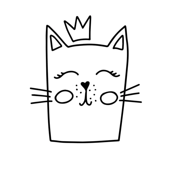 Cabeça de gato com letra de mão Meow no fundo branco. Ilustração vetorial . —  Vetores de Stock