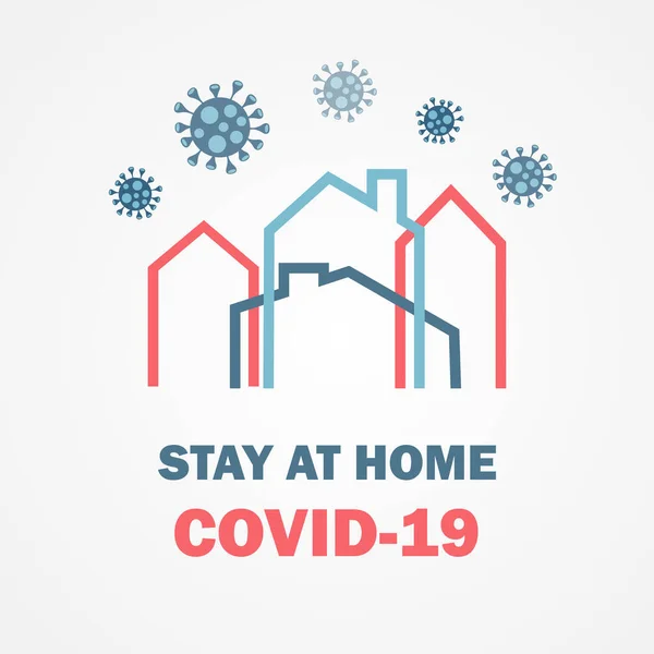 Skydd på plats ikonen. Pandemi av coronavirus och social avståndstagande symbol. Stanna hemma Covid-19 text och husets logotyp. Självisolering i hemmet affisch, banderoll, kort design. — Stock vektor