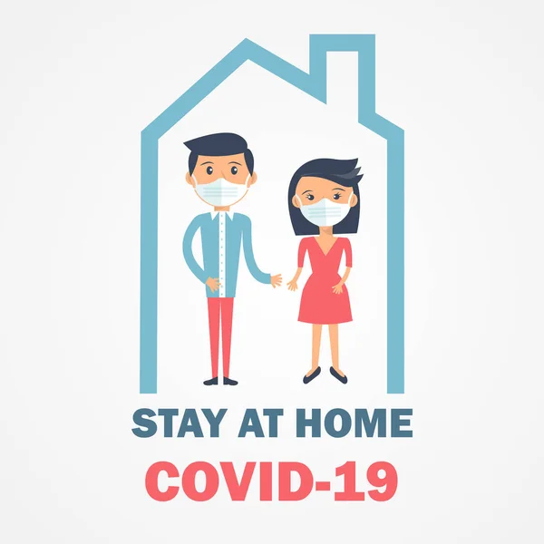 Skydd på plats ikonen. Pandemi av coronavirus och social avståndstagande symbol. Stanna hemma Covid-19 text och husets logotyp. Självisolering i hemmet affisch, banderoll, kort design. — Stock vektor