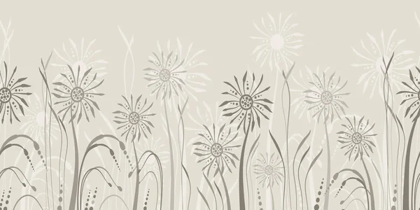 Απρόσκοπτη Πικραλίδα Μοτίβο Οριζόντια Φόντο Ζωγραφισμένα Στο Χέρι Φυτά Και — Διανυσματικό Αρχείο