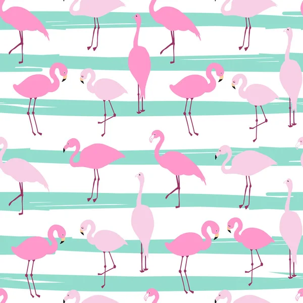 Modern Seamless Vector Floral Tropical Pattern Background Pink Flamingos Beautiful — Stock Vector