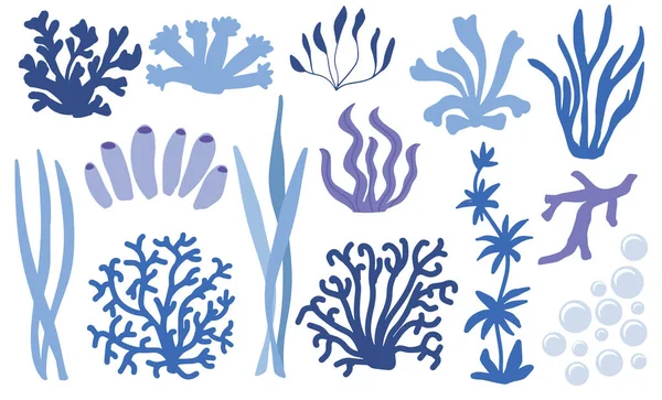 Набор подводных коралловых икон. Природа рифа, водные векторные иллюстрации — стоковый вектор