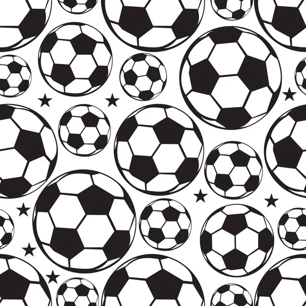 シームレスなサッカーやサッカーボールのパターン スポーツの背景 衣類の繊維のためのベクトルイラスト スクラップブッキング — ストックベクタ
