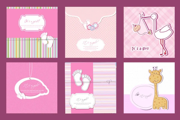 Set de ducha de bebé. Lindas tarjetas de invitación para fiesta de ducha de bebé niño. Colección vectorial en colores blanco y azul . — Archivo Imágenes Vectoriales