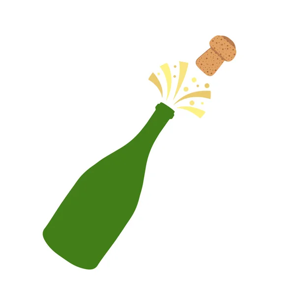 Explosão de garrafa de champanhe. Ilustração vetorial desenhada à mão isolada sobre branco . —  Vetores de Stock