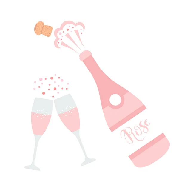 Champagne bottle explosion. Hand drawn vector illustration isolated on white. — Stock Vector