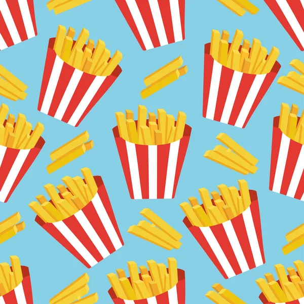 Naadloos Patroon Met Frites Blauwe Achtergrond Vectorillustratie — Stockvector