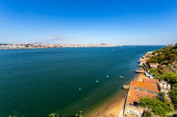 View Ancient Warehouses South Bank Tagus River Panoramic View Lisbon — Stock Photo, Image