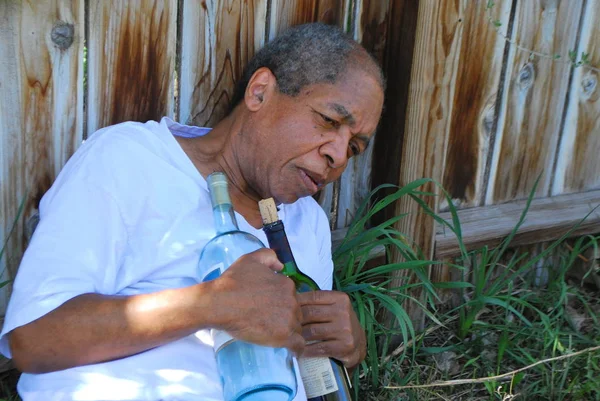 Drunk Male Homeowner Passed Out His Backyard Outdoors — Stock Photo, Image