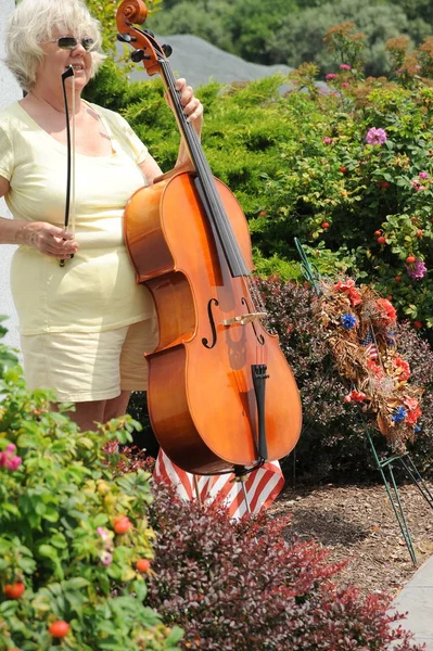 Mature Female Playing Her Cello Donations — Stock Photo, Image