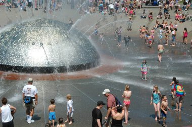 SEATTLE, WA. MAY 28, 2005. CIRCA:  People enjoying the water fountain in Seattle, Washington.