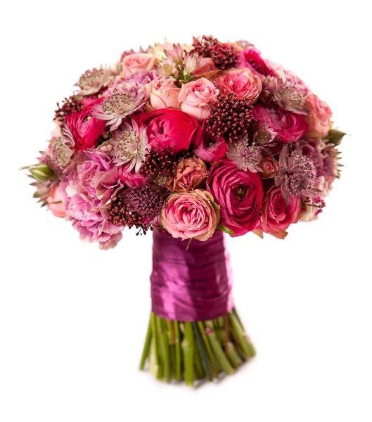 Rosa brudbukett med ranunculus och rosor — Stockfoto