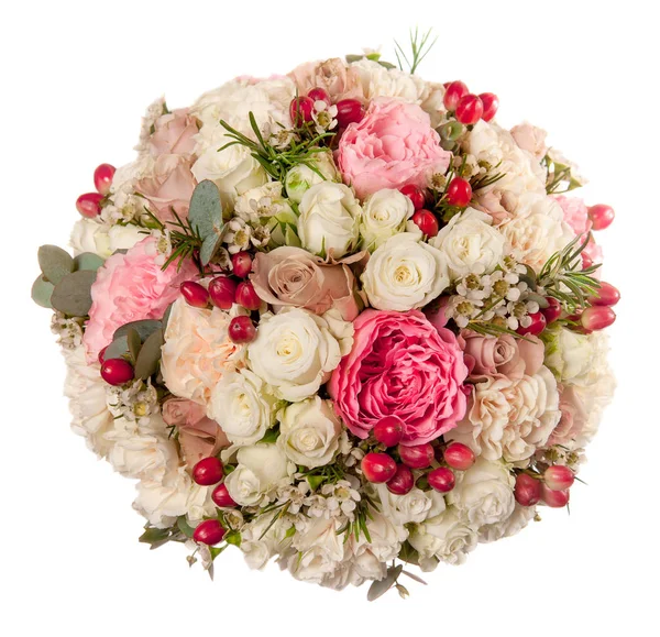 Isoliert auf weißem Hintergrund Hochzeitsstrauß mit zarten Rosen — Stockfoto