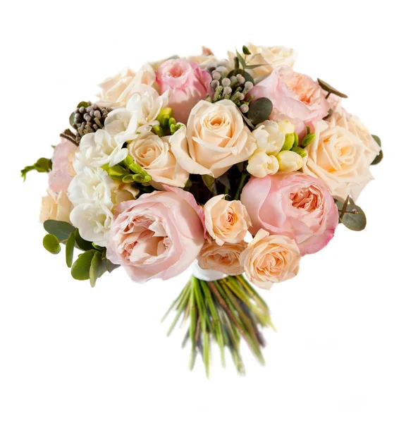 Bouquet de mariage isolé avec des roses et freesia — Photo