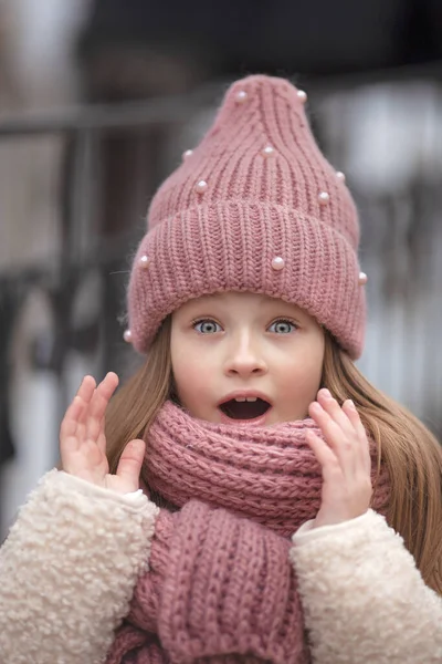 Fille Portant Chapeau Une Écharpe Hiver — Photo