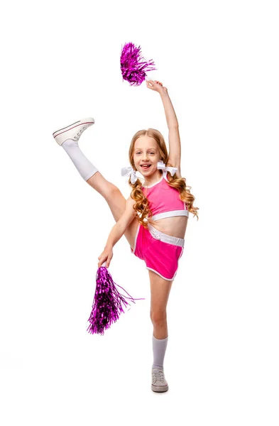Fille Rose Pom Pom Girl Vêtements Danse Avec Des Pompons — Photo