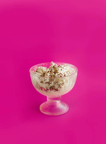Whipped Cream Dessert Chocolate Glass Bowl — Stock Photo, Image