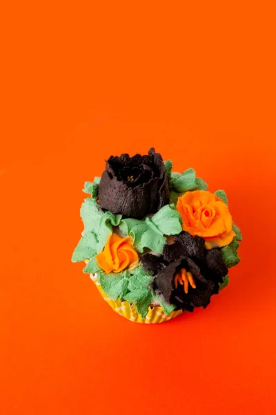 Halloween Cupcake Decorat Crema Inchisa — Fotografie, imagine de stoc