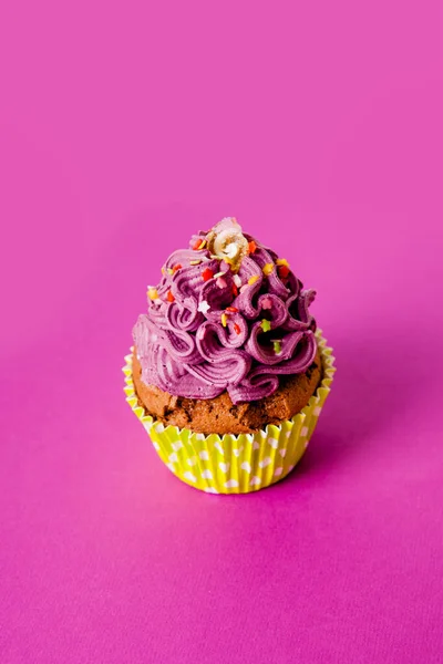 Cupcake Decorat Cremă Violet Închis — Fotografie, imagine de stoc