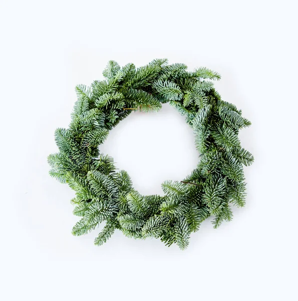 Christmas Evergreen Fir Wreath Light Gray Background — Stock Photo, Image