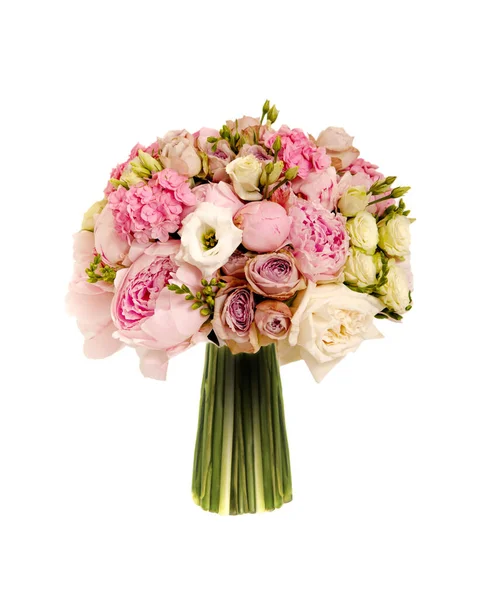 粉色结婚花束 白色上有玫瑰和牡丹 — 图库照片