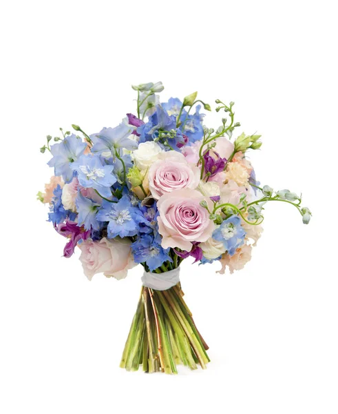 Bouquet Casamento Rosa Azul Isolado Branco — Fotografia de Stock