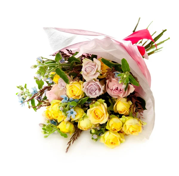 Rosa Rosas Amarelas Caixa Madeira — Fotografia de Stock