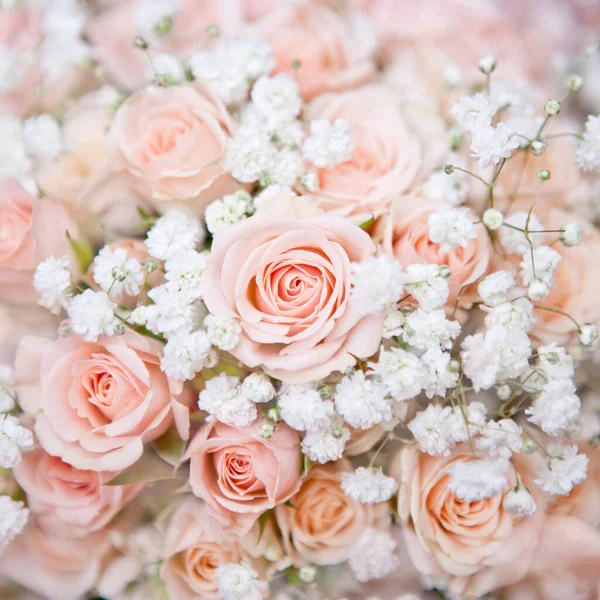 Bouquet Mariage Rose Doux Avec Rosier Petites Fleurs Blanches — Photo