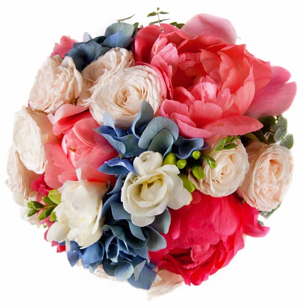 Bouquet Mariage Avec Roses Pivoine Isolé Sur Blanc — Photo