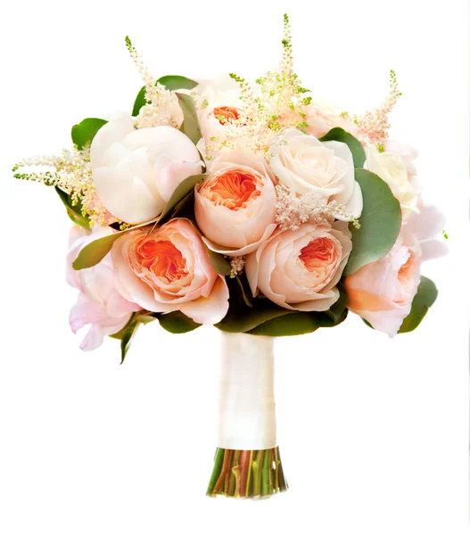 白色结婚花束 花冠上有仙人掌和白牡丹 — 图库照片
